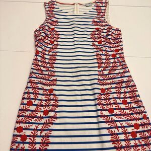 BODEN Dress-Cotton Blue White Red Floral/Striped Sleeveless Sheath- US‎ Size 2R